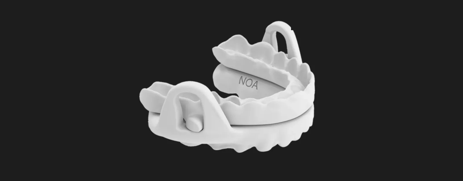 Dispositivo intraoral OrthoApnea NOA: dos férulas unidas que adelantan la mandíbula durante el sueño