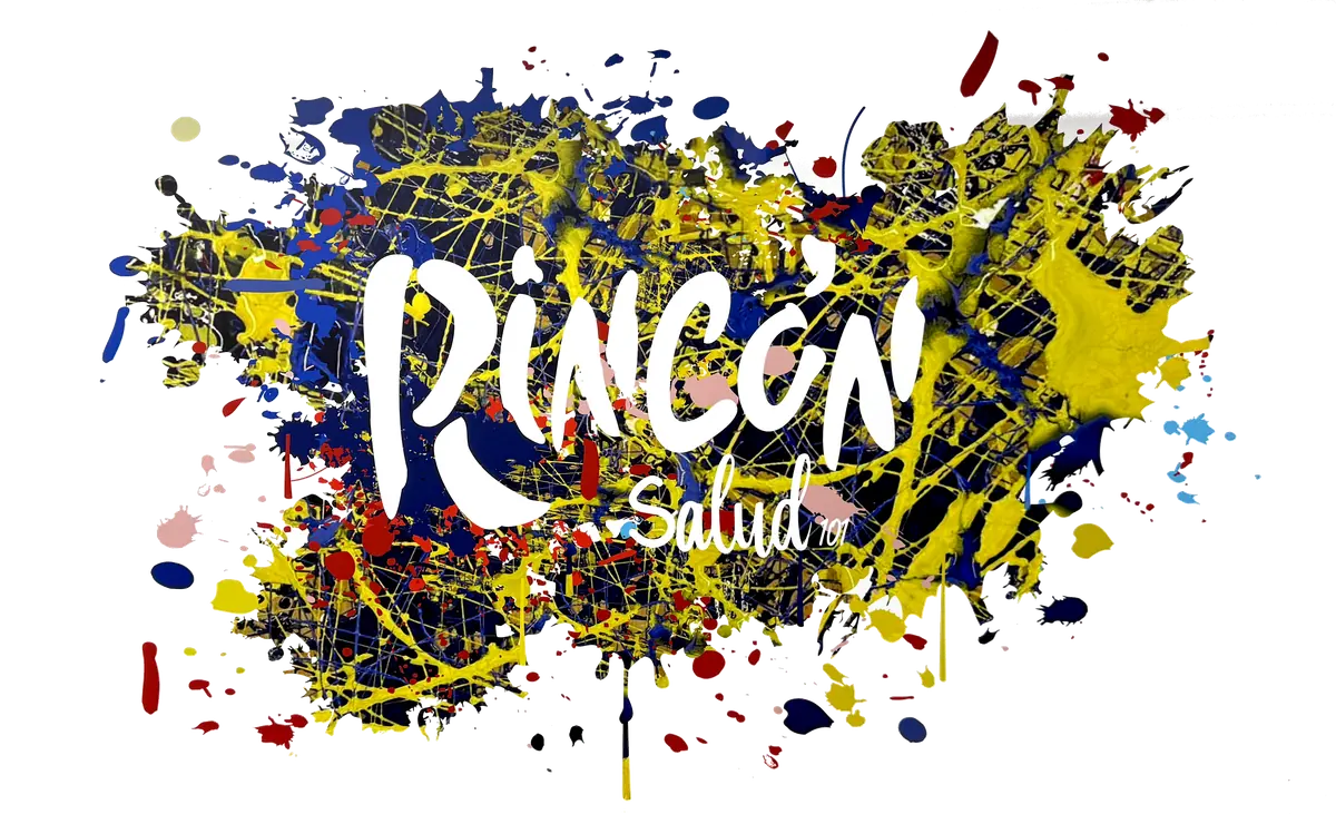 Logotipo de Rincón Salud sobre una pintura de Manolo Rincón